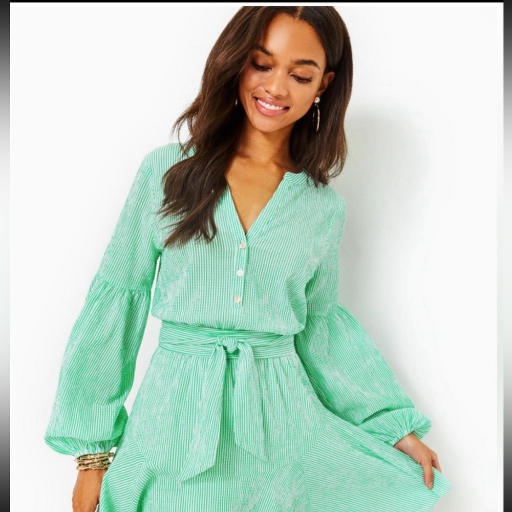 Lilly Pulitzer Seafoam Green Long Sleeve Tie-Waist Midi Dress